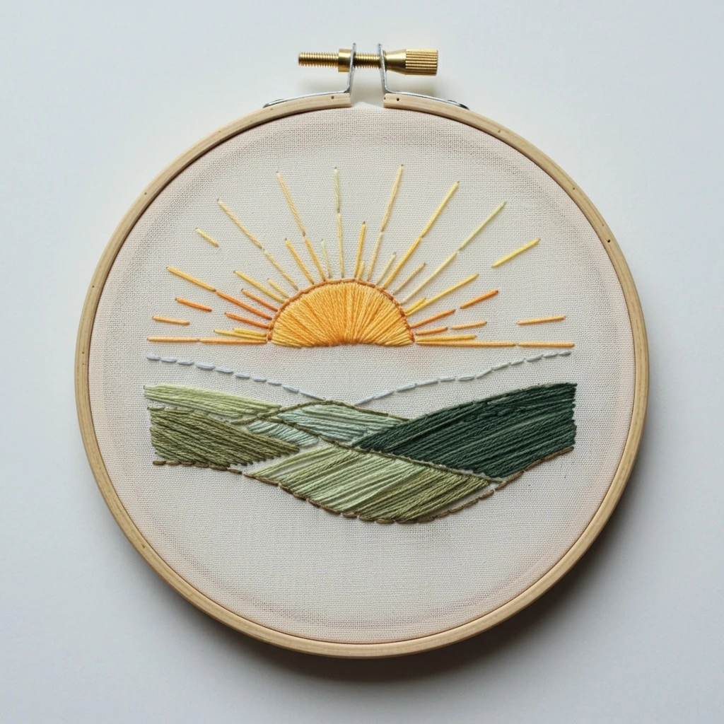 Embroidered Sunset Landscape Hoop