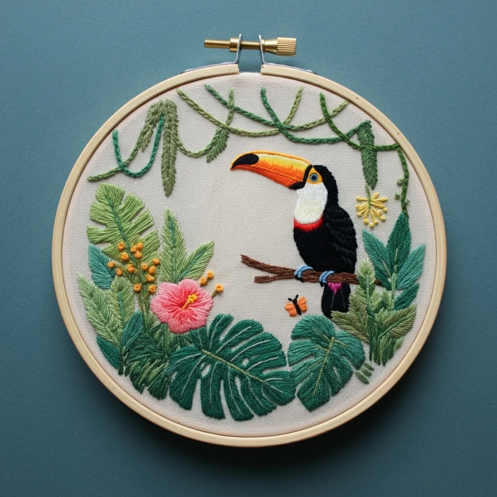 Exotic Bird & Floral Mandala Embroidery