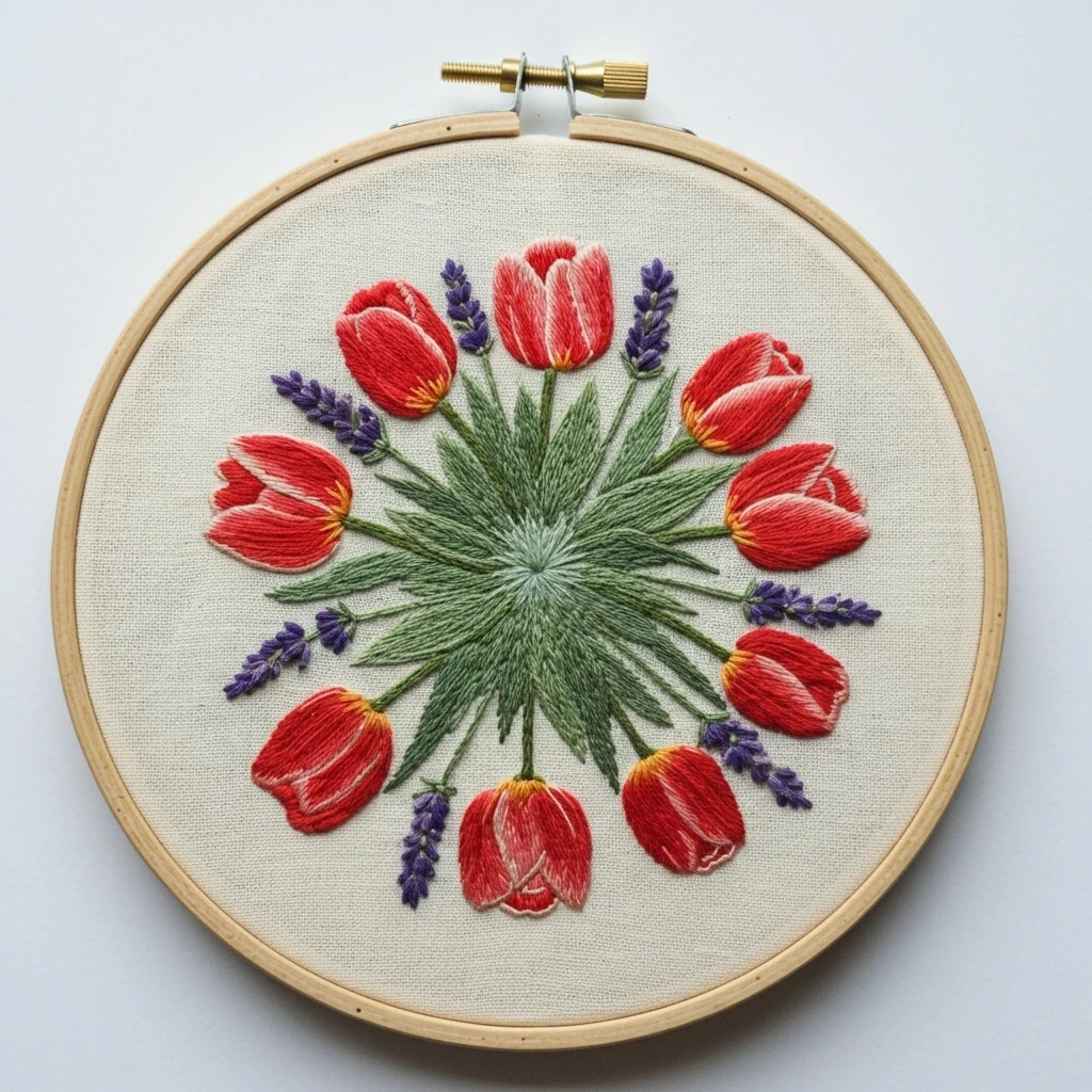 Spring Tulip & Lavender Wreath Embroidery