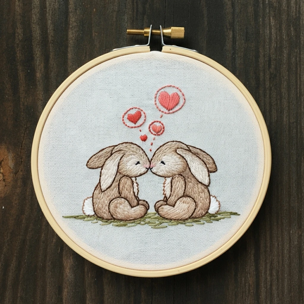 Love Bugs  (or  Kissing Bunnies ) Hand Embroidery Hoop Art