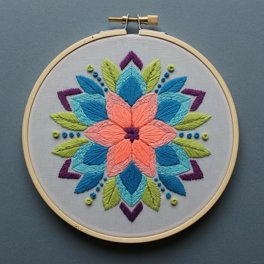 Suggestion  Cool Tones Bloom  Symmetrical Embroidered Mandala in Pastel & Jewel Hues