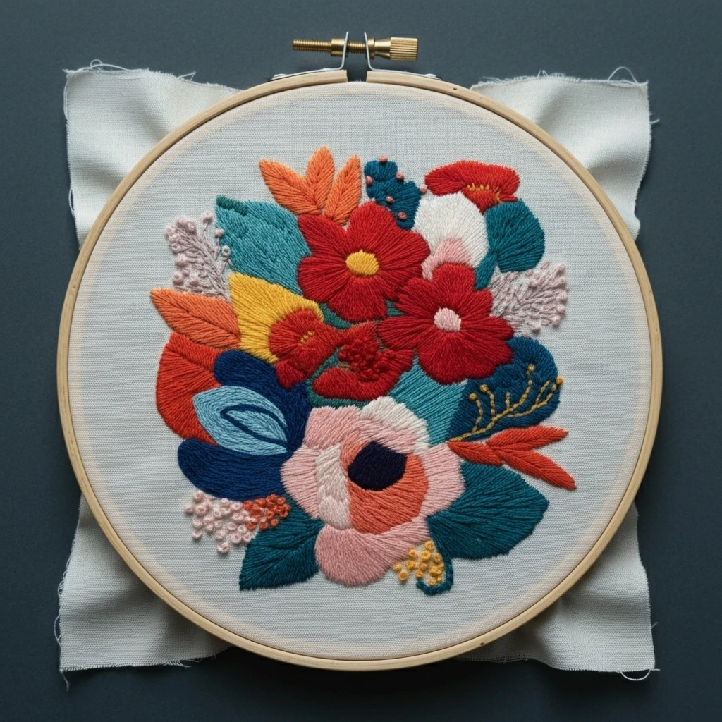 Vibrant & Bold Modern Floral Embroidery Hoop Art