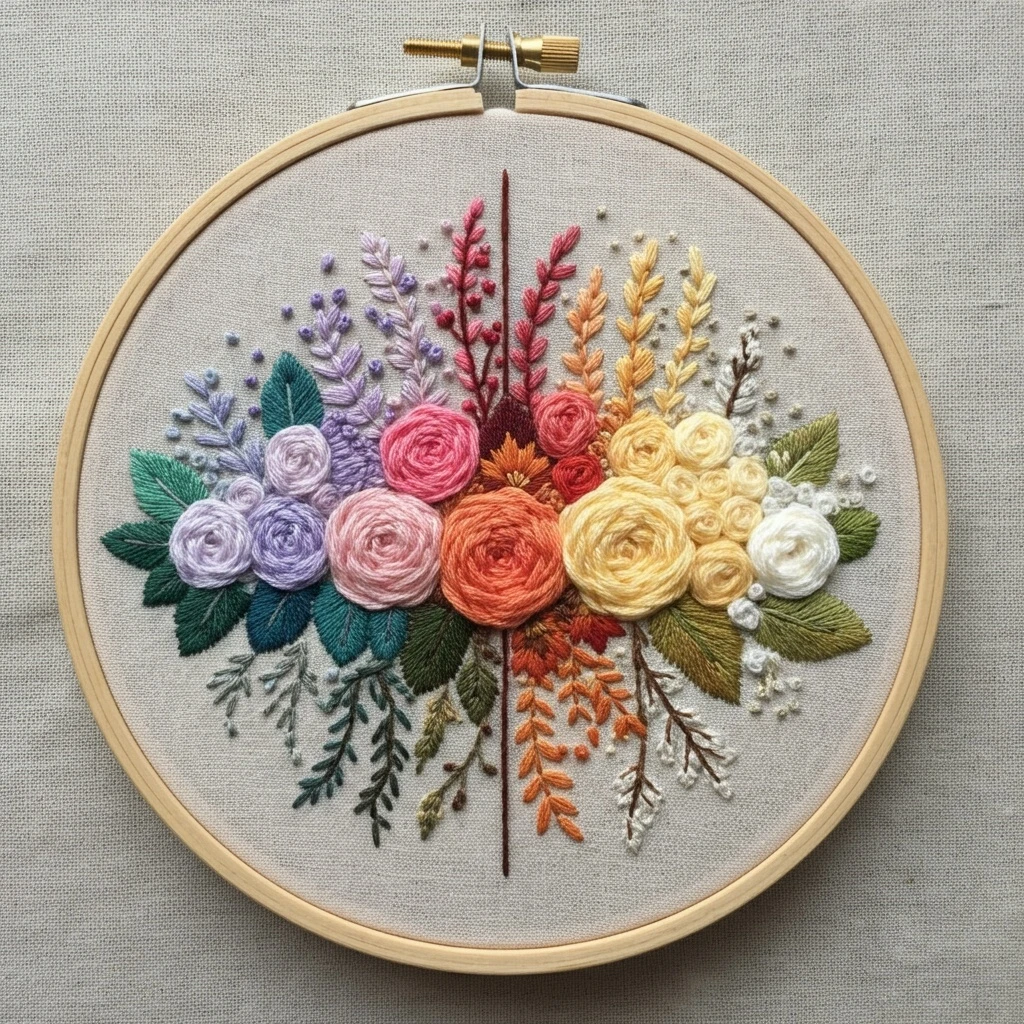 Timeless Classic Rose Bouquet Hand Embroidery (or) Woven Rose and Bud Arrangement