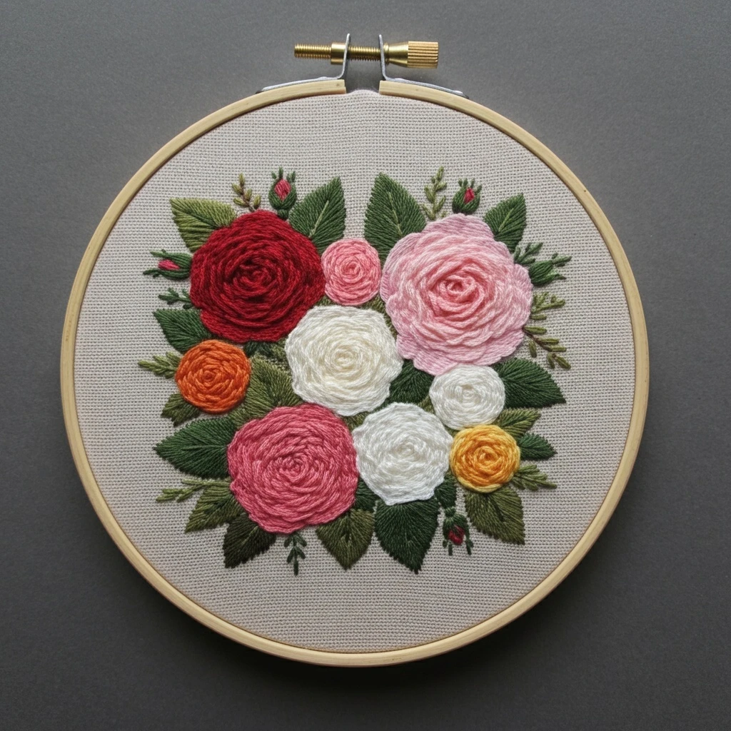 Vibrant Rainbow Split Floral Embroidery (or) Ombre Floral Wreath Hand Embroidery