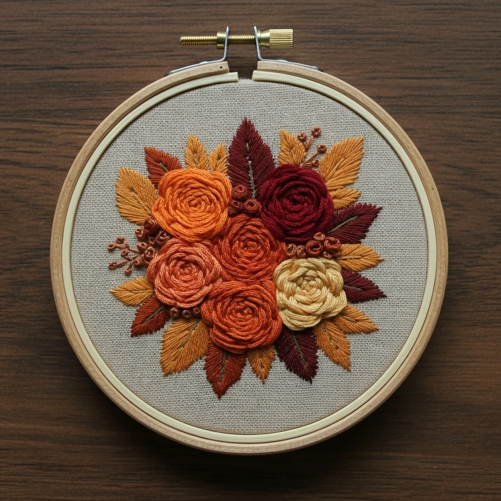 Summer Garden Bounty  Hanging Basket Hand Embroidery 