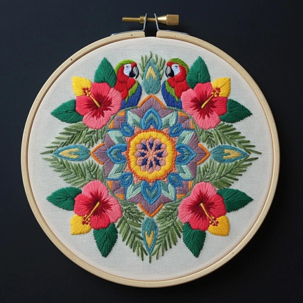 Exotic Parrots & Hibiscus Mandala