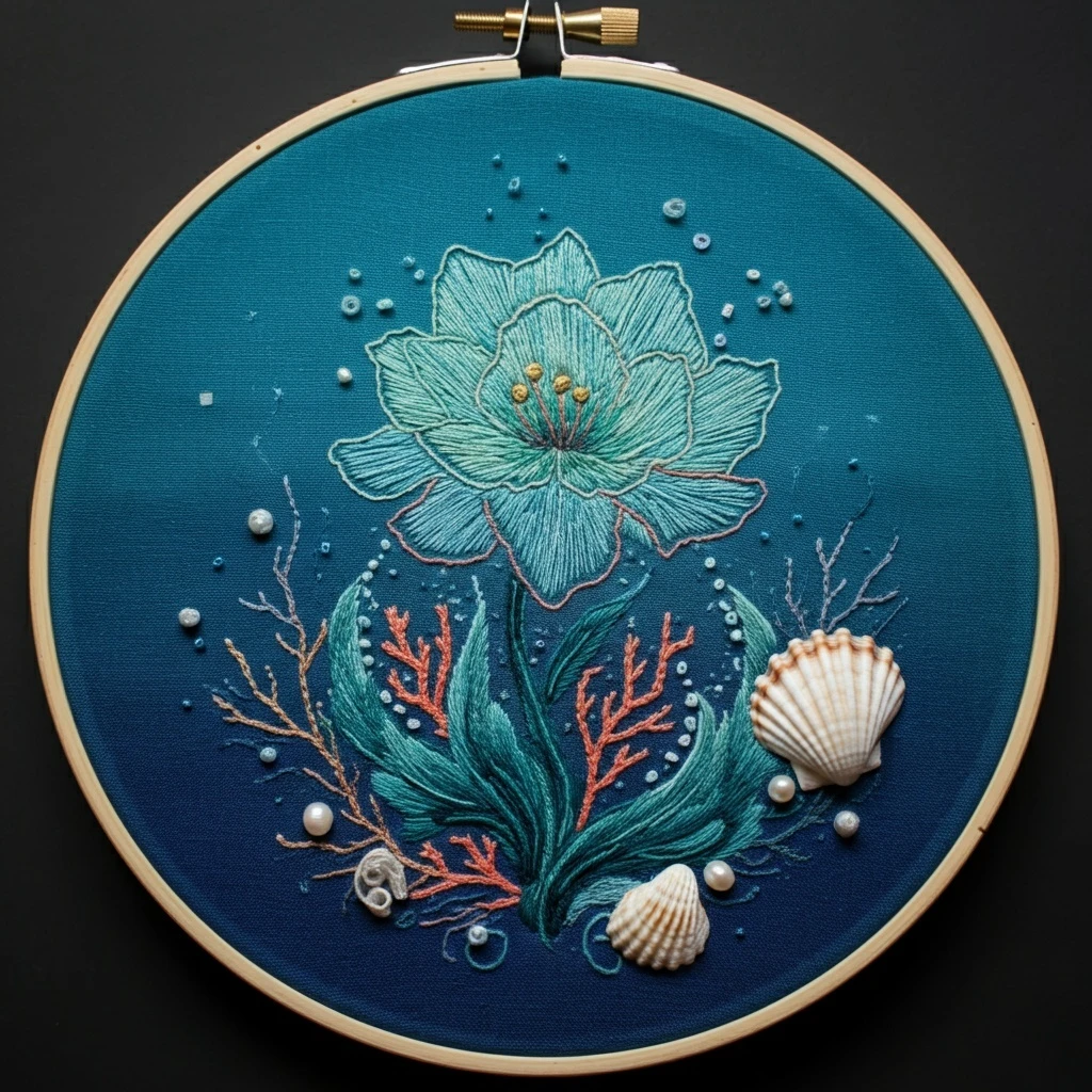 Deep Sea Floral & Seashell Embroidery