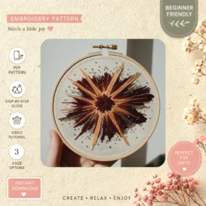 Main preview of abstract starburst mandala captivating hand embroidery pattern showing nature in a hand stitched hoop art design