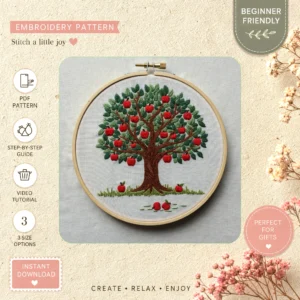 Main preview of apple tree flower bouquet hand embroidery pattern showing flower, bouquet, tree, and nature in a hand stitched hoop art design