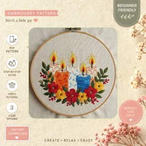 Main preview of celebrate holiday flower festive hand embroidery pattern showing flower, flowers, floral, wreath, and home in a hand stitched hoop art design