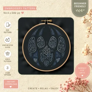 Main preview of celtic bird nature inspired hand embroidery pattern showing bird and nature in a hand stitched hoop art design