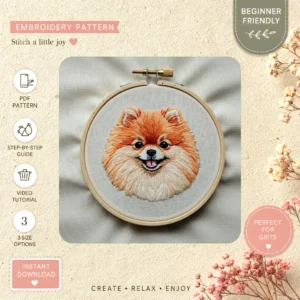 Main preview of chihuahua cotton cute puppy hand embroidery pattern showing home in a hand stitched hoop art design
