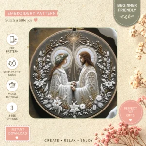 Main preview of christmas festive nativity figures hand embroidery pattern showing christmas festive nativity figures in a hand stitched hoop art design