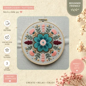 Main preview of colorful floral nature vibrant hand embroidery pattern showing flowers, floral, leaves, and nature in a hand stitched hoop art design