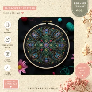 Main preview of colorful floral vibrant mix hand embroidery pattern showing floral and nature in a hand stitched hoop art design