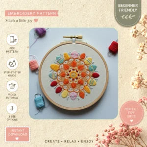 Main preview of colorful sunburst vibrant nature hand embroidery pattern showing nature in a hand stitched hoop art design