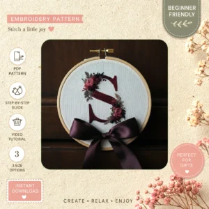 Main preview of customize initiales floral nature hand embroidery pattern showing floral, nature, and home in a hand stitched hoop art design