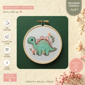 Main preview of cute turtle flowers green hand embroidery pattern showing turtle, flowers, and leaves in a hand stitched hoop art design