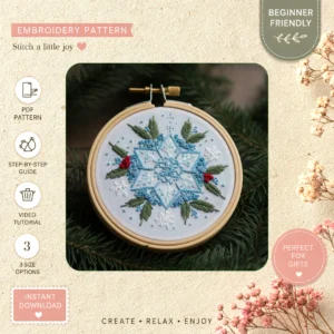 Main preview of elegant christmas festive wreath hand embroidery pattern showing wreath and home in a hand stitched hoop art design