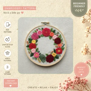 Main preview of elegant floral bouquet nature hand embroidery pattern showing flowers, floral, bouquet, leaves, and nature in a hand stitched hoop art design