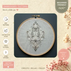 Main preview of elegant floral stunning nature hand embroidery pattern showing floral, nature, and home in a hand stitched hoop art design