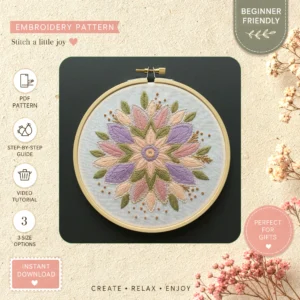 Main preview of elegant flower gorgeous nature hand embroidery pattern showing flower, floral, roses, lilies, and leaves in a hand stitched hoop art design