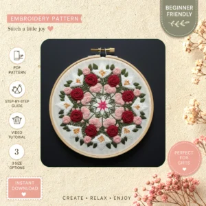Main preview of elegant nature inspired flowered hand embroidery pattern showing flowers, floral, leaves, and nature in a hand stitched hoop art design