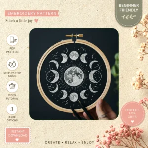 Main preview of enchanting moonlit woodland serene hand embroidery pattern showing forest, woodland, and nature in a hand stitched hoop art design