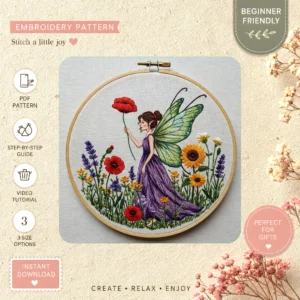 Main preview of fairy flowers magical nature hand embroidery pattern showing flower, flowers, and nature in a hand stitched hoop art design
