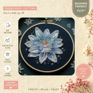Main preview of fairy magical fairytale magic hand embroidery pattern showing flower in a hand stitched hoop art design