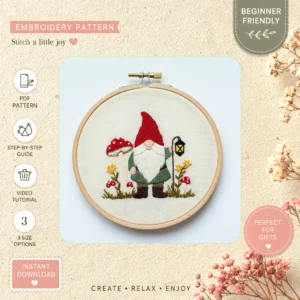 Main preview of fairy tale garden magical hand embroidery pattern showing flowers and garden in a hand stitched hoop art design