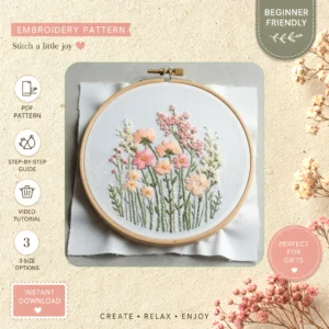 Main preview of floral blossoms nature inspired hand embroidery pattern showing floral, blossoms, and nature in a hand stitched hoop art design