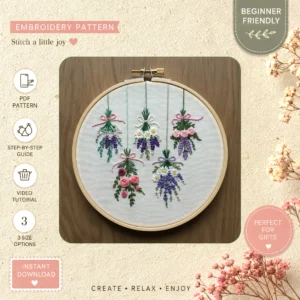 Main preview of floral bouquet flowers greenery hand embroidery pattern showing flowers, floral, bouquet, and nature in a hand stitched hoop art design