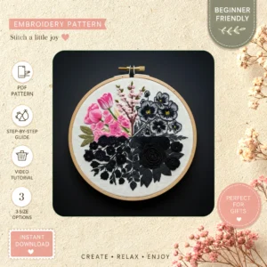 Main preview of floral bouquet garden nature hand embroidery pattern showing flowers, floral, bouquet, leaves, and garden in a hand stitched hoop art design