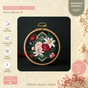 Main preview of floral bouquet lovely variety hand embroidery pattern showing flowers, floral, bouquet, foliage, and nature in a hand stitched hoop art design