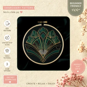 Main preview of floral chart hand embroidery pattern showing floral in a hand stitched hoop art design