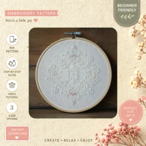 Main preview of floral discover joy variety hand embroidery pattern showing floral in a hand stitched hoop art design