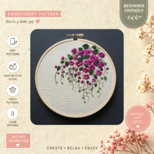 Main preview of floral elegance decor wall hand embroidery pattern showing flowers, floral, and home in a hand stitched hoop art design