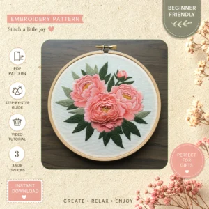 Main preview of floral elegant nature decor hand embroidery pattern showing flowers, floral, nature, and home in a hand stitched hoop art design