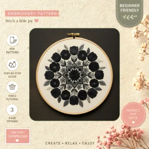 Main preview of floral mandala discover intricate hand embroidery pattern showing birds, flowers, floral, leaves, and nature in a hand stitched hoop art design