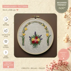 Main preview of floral mandala nature inspired hand embroidery pattern showing flowers, floral, leaves, and nature in a hand stitched hoop art design