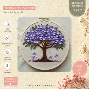 Main preview of floral mandala nature's charm hand embroidery pattern showing flowers, floral, leaves, and nature in a hand stitched hoop art design