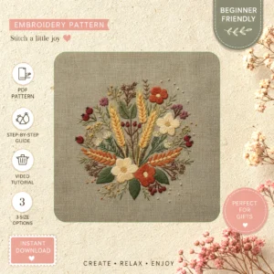 Main preview of floral nature daisies wildflowers hand embroidery pattern showing flowers, floral, bouquet, daisies, and wildflowers in a hand stitched hoop art design