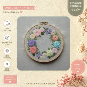 Main preview of floral nature decorative variety hand embroidery pattern showing flowers, floral, leaves, nature, and home in a hand stitched hoop art design