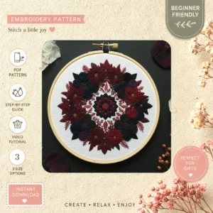 Main preview of floral nature inspired blossoms hand embroidery pattern showing birds, floral, blossoms, and nature in a hand stitched hoop art design