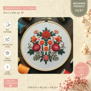 Main preview of floral nature vibrant craft hand embroidery pattern showing floral and nature in a hand stitched hoop art design