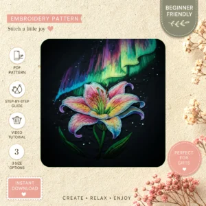 Main preview of floral pink yellow flowers hand embroidery pattern showing flowers, floral, bouquet, and leaves in a hand stitched hoop art design