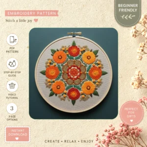 Main preview of floral spring vibrant nature hand embroidery pattern showing flowers, floral, leaves, nature, and home in a hand stitched hoop art design