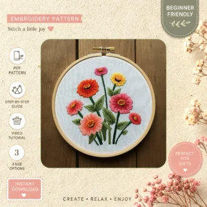 Main preview of floral vibrant bouquet yellow hand embroidery pattern showing flowers, floral, and bouquet in a hand stitched hoop art design