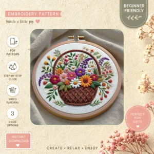 Main preview of floral vibrant spring blooming hand embroidery pattern showing flowers, floral, botanical, and nature in a hand stitched hoop art design